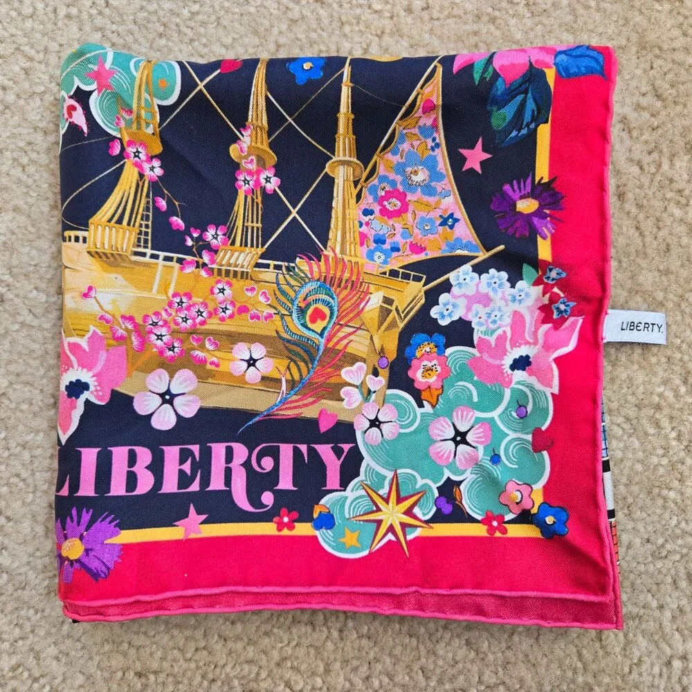 NWOT Liberty Love Navy Silk Twill Scarf Limited Collectible